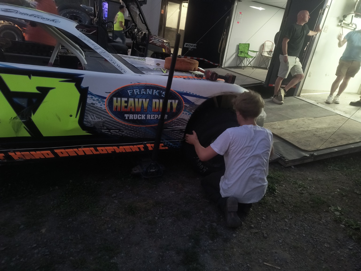 Working on the 07 at the track